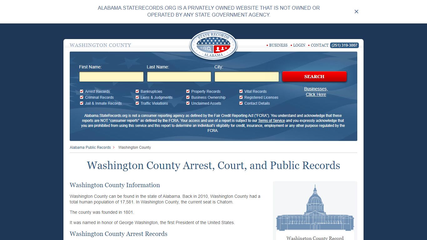 Washington County Arrest, Court, and Public Records