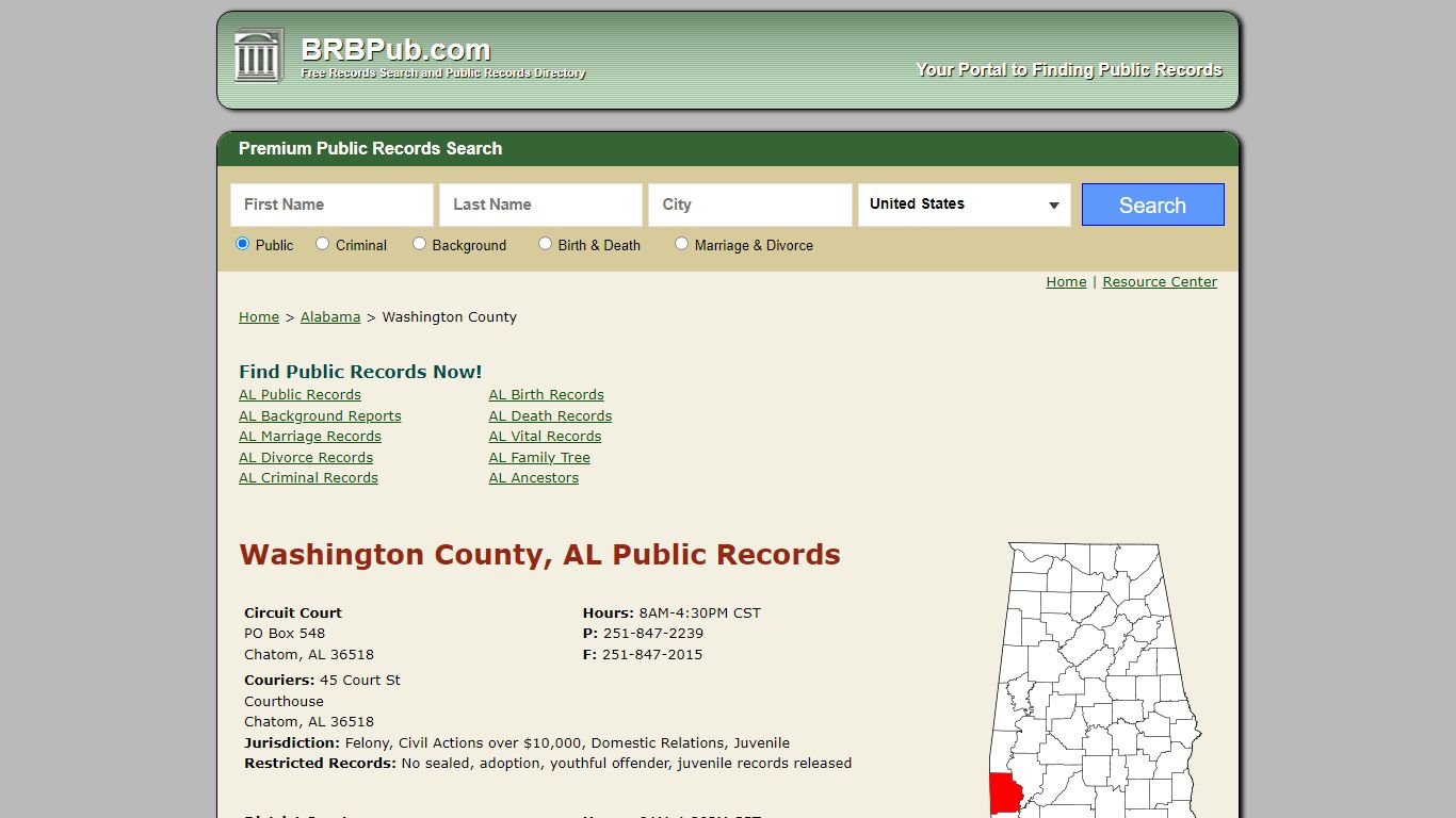 Washington County Public Records | Search Alabama Government Databases