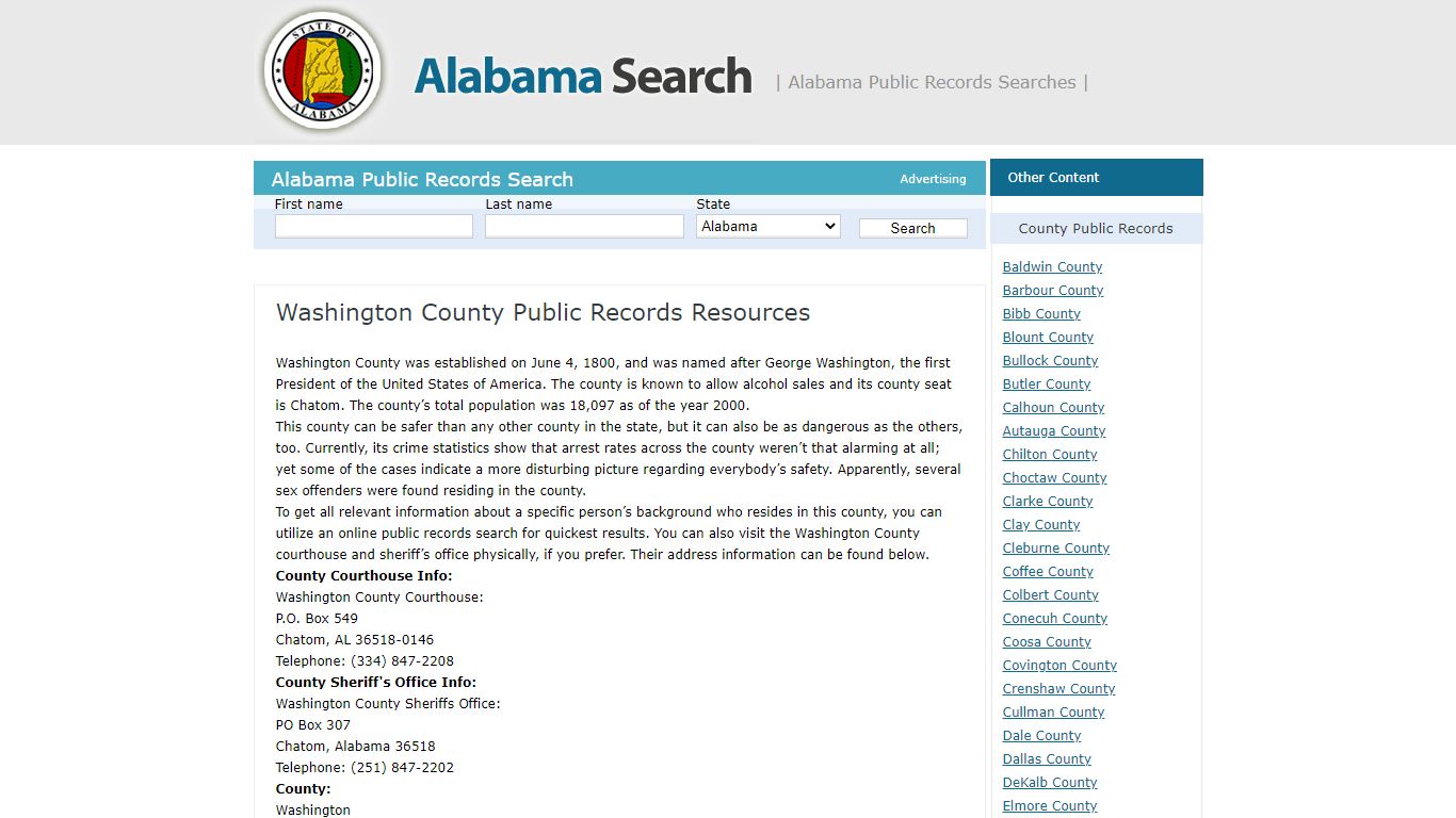 Washington County Public Records Resources | Alabama - AL Search